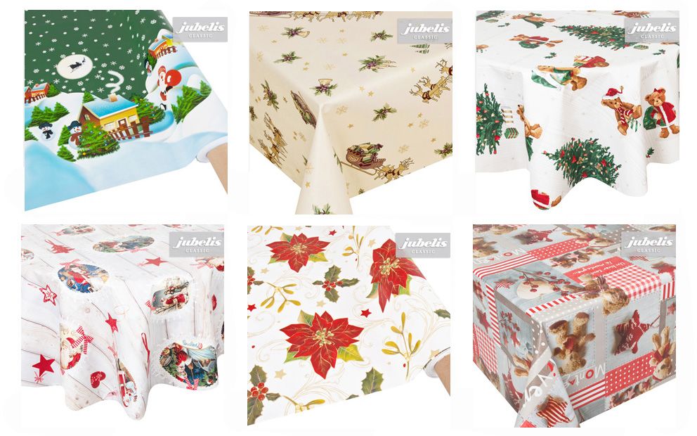 Weihnachtliche Tischdecken die eine abwaschbare Oberfläche besitzen - mit festlichen Motiven wie winterliche Landschaften oder Weihnachtsmänner