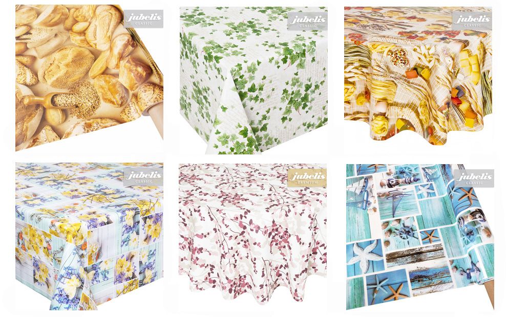 Fotodrucke mit unterschiedlichen Motiven im modernen Design - lichtechte Tischbedeckung und abwaschbarer Baumwollstoff oder leicht abwischbare Wachstischtücher